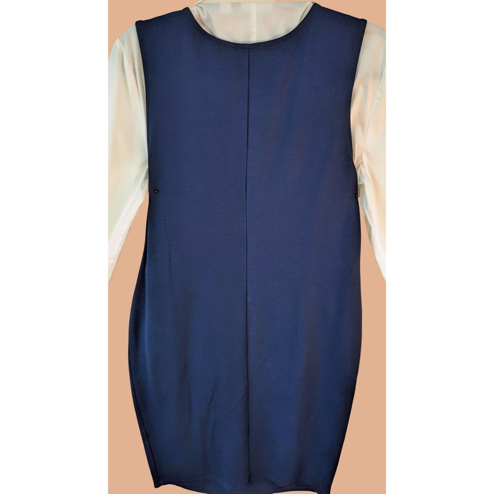 Laclef XL navy blue sleeveless pleated knee length stretch dress - Picture 5 of 6